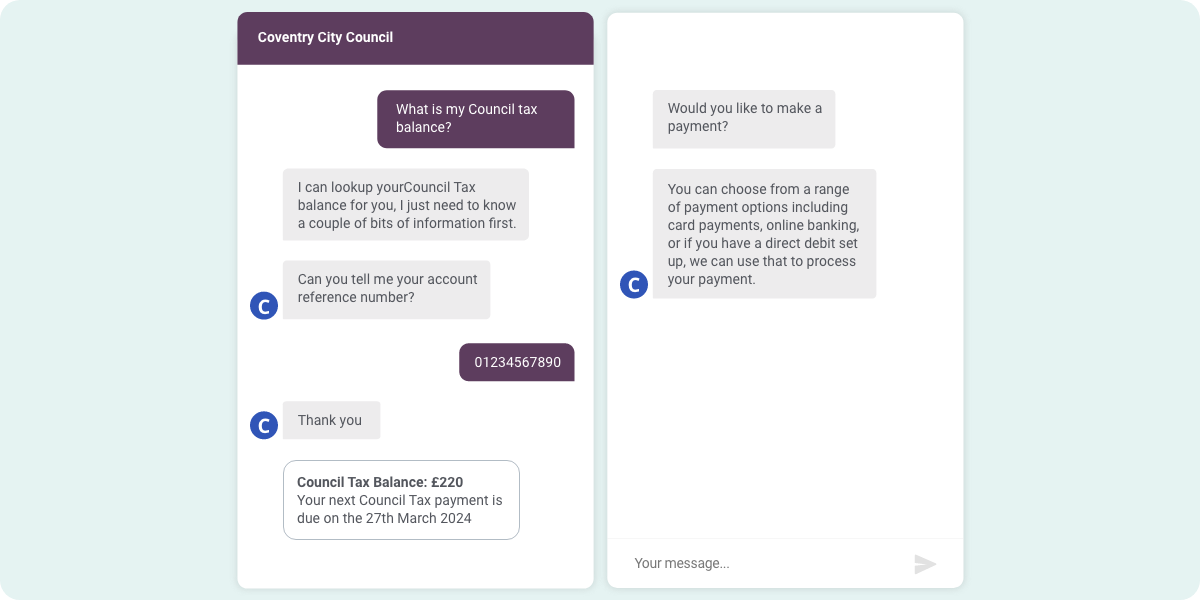 See a chat conversation with a customer and Coventry City Council: 